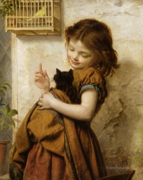 Her Favorite Pets Sophie Gengembre Anderson pet girl Oil Paintings